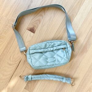 BearPaw Quilted Light Blue and Gold Crossbody Bag with Short or Long Handle